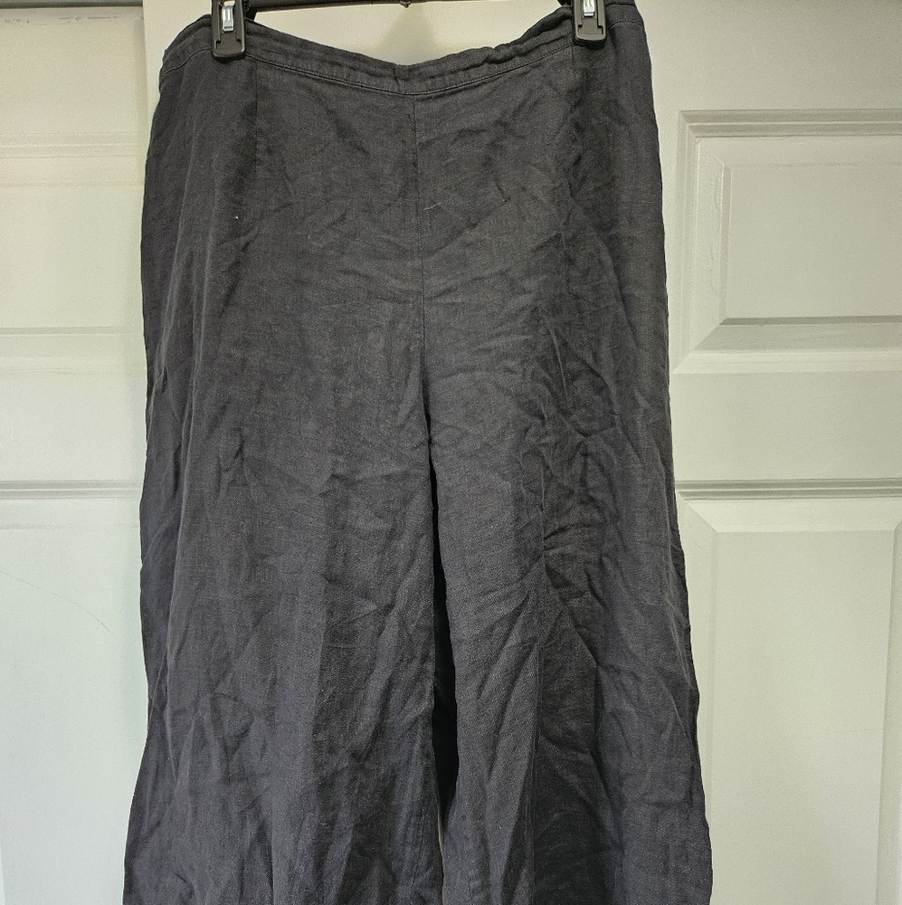 Chic Black Wide-Leg FLAX 100%  LINEN Trousers